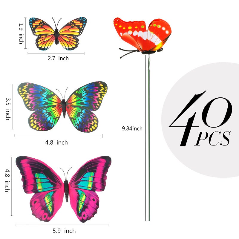 Teenitor 40 Pcs Butterfly Decorations Garden Decor, 5 Different Size PVC Waterproof Butterfly Garden Stakes, Yard Decorations Outdoor Garden Decor - Image 2